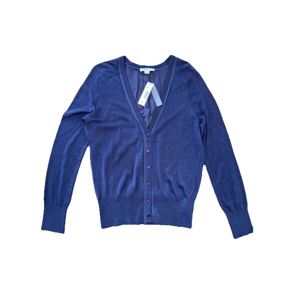 Luxury Silk Sheer Back Cardigan Navy Blue M Quiet Luxury Pendleton Chic. NWT - Picture 5 of 10